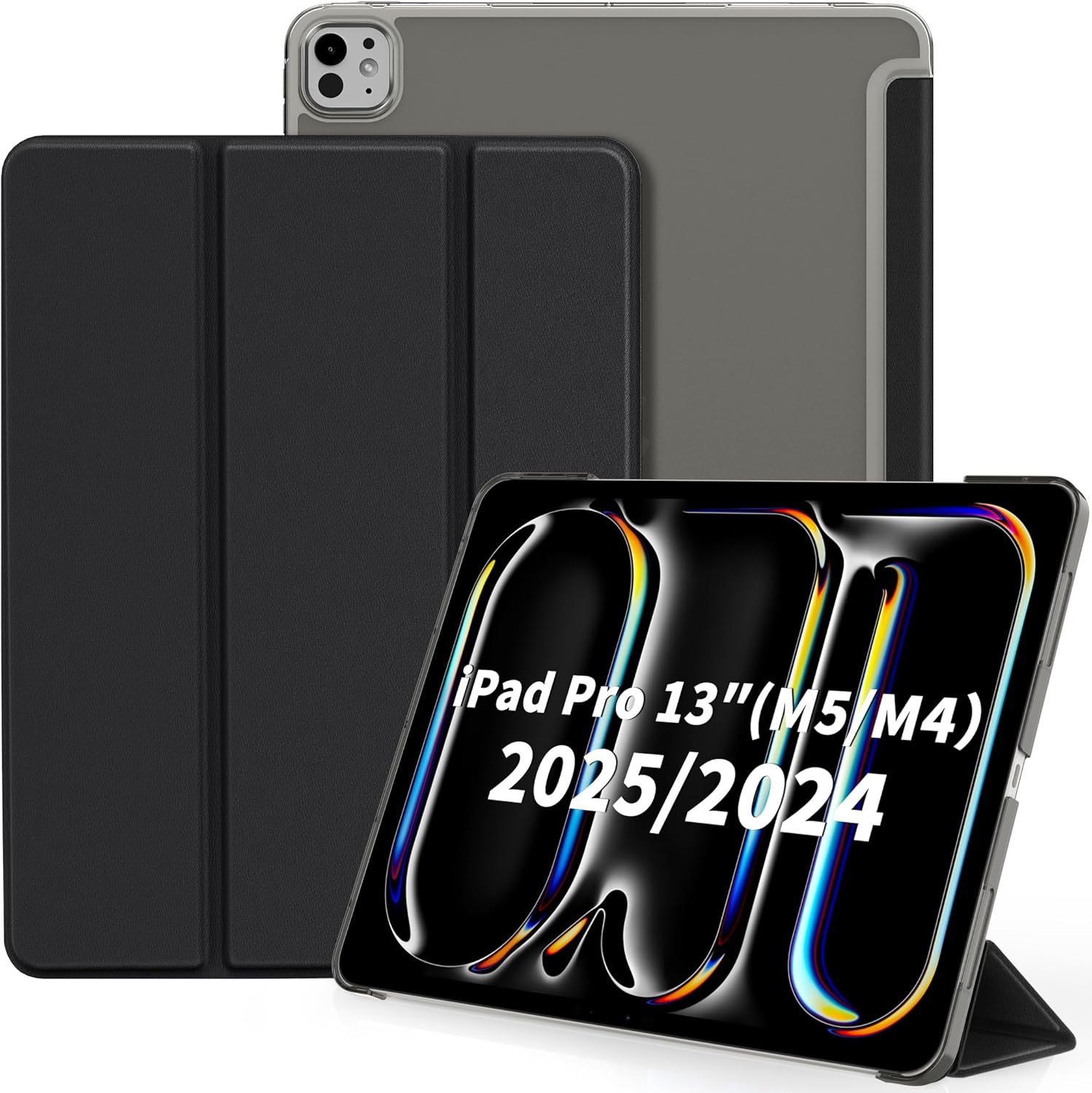 EasyAcc ultra-slim translucent matte case for 13-inch iPad Pro M5/M4 with two stands, lightweight protection in midnight black.