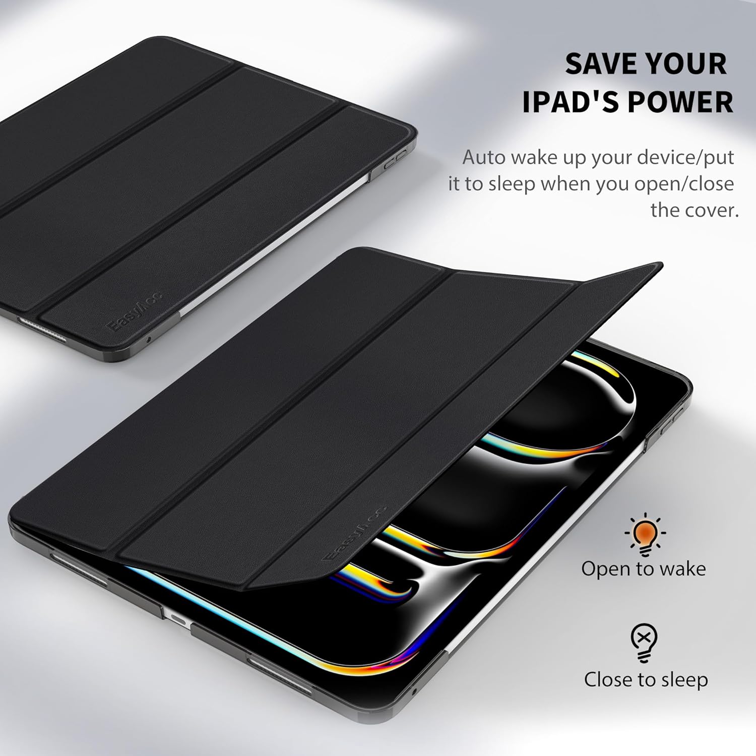 EasyAcc ultra slim translucent black iPad Pro 13-inch case with matte finish and built-in stand for M5/M4 models.