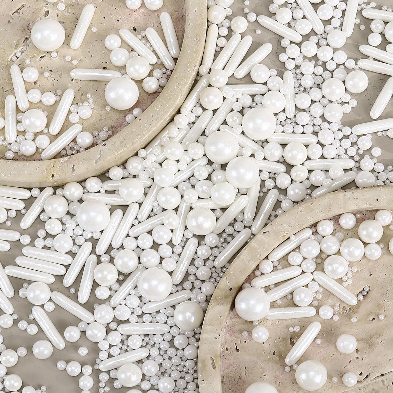 White edible pearl sprinkles from ZaoKing, perfect for cake, cupcake, and cookie decorating at birthdays and festive occasions.