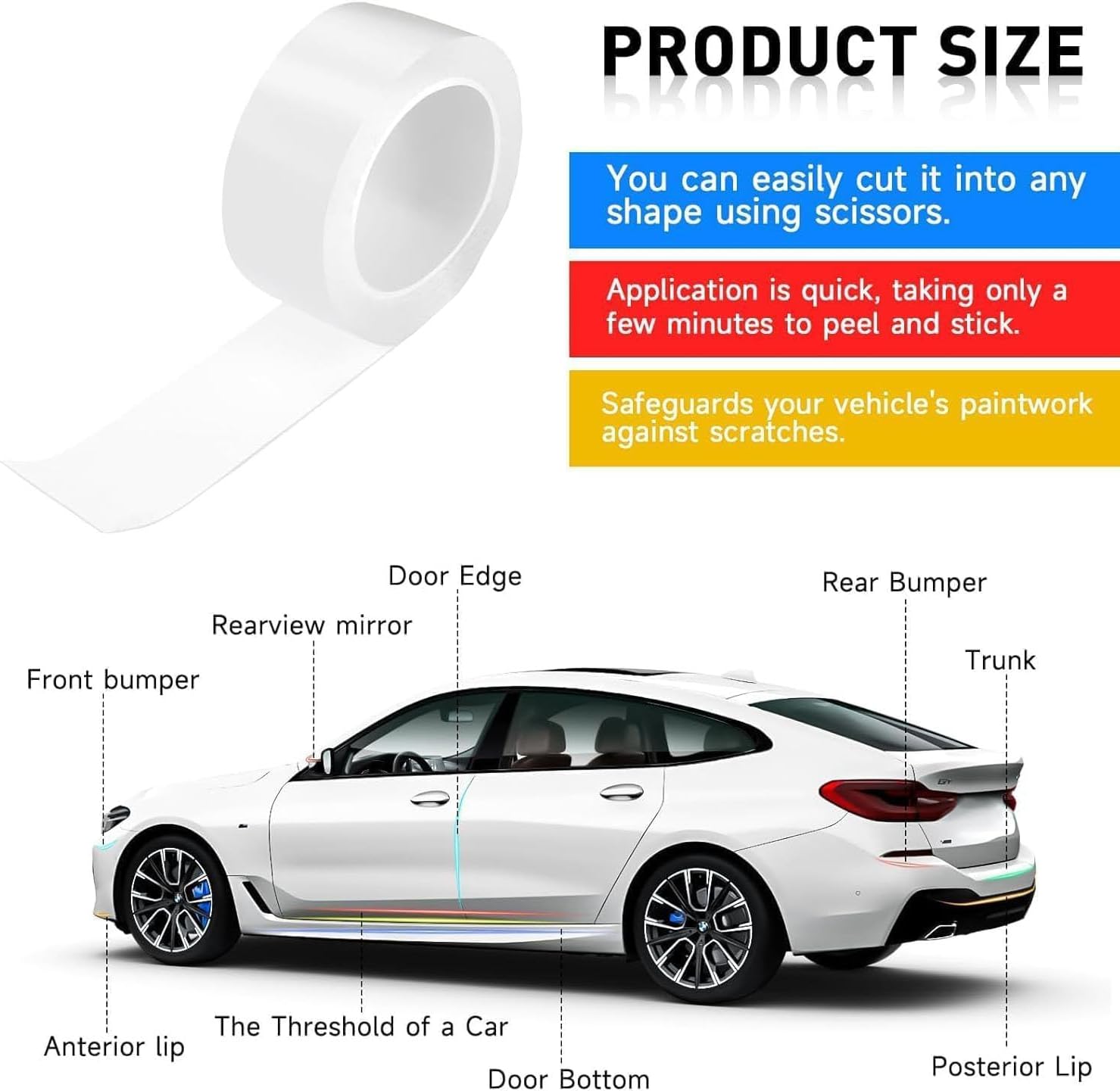 Einesin Car Door Edge Protector Film - 5cm X 10m Clear Invisible Ppf Tape - Anti-scratch Waterproof Door Sill & Bumper Guard