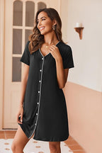 Ekouaer 2 Pack Women's Nightgowns | Soft V-Neck Nightdress with Buttons | Short Sleeve Sleepwear | Size XL | Brand New Collection!