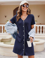 Ekouaer 2 Pack Women's Nightgowns | Soft V-Neck Nightdress with Buttons | Short Sleeve Sleepwear | Size XL | Brand New Collection!