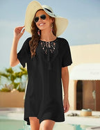 Ekouaer Women's Beach Cover Up | Hollow Out Lace Crochet Dress | V-Neck Bikini Cover Up | Size XL | Summer Beachwear