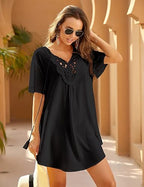 Ekouaer Women's Beach Cover Up | Hollow Out Lace Crochet Dress | V-Neck Bikini Cover Up | Size XL | Summer Beachwear