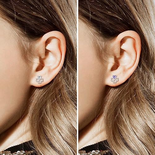 Two pairs of Infinionly elegant four-leaf clover stud earrings in 925 sterling silver with cubic zirconia, for women and girls.