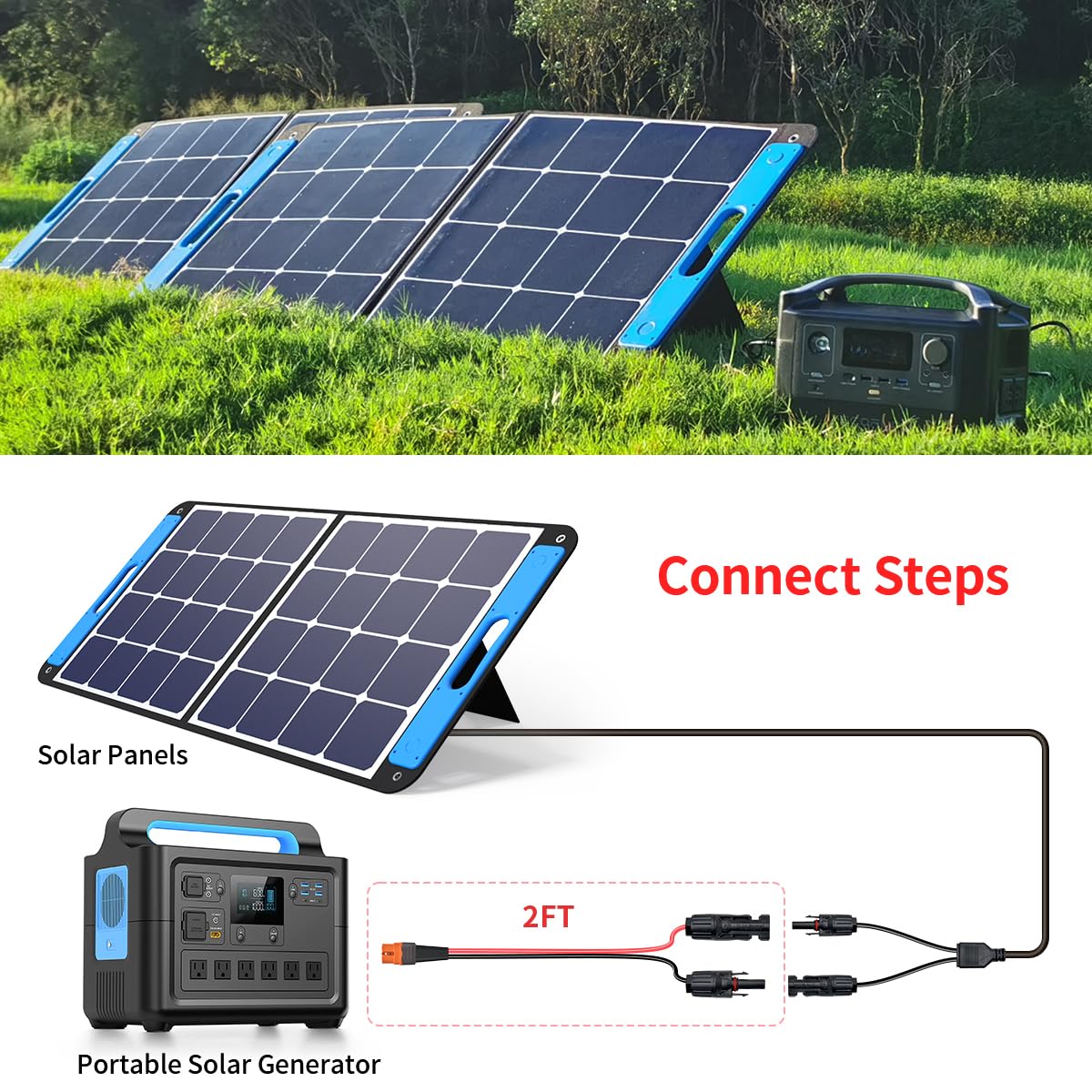 ElfCulb XT60i Solar Cable 10AWG 2FT (0.6M) - Solar Panel to XT60i Female Charging Cable for Portable Power Station - Compatible with EcoFlow Delta / River