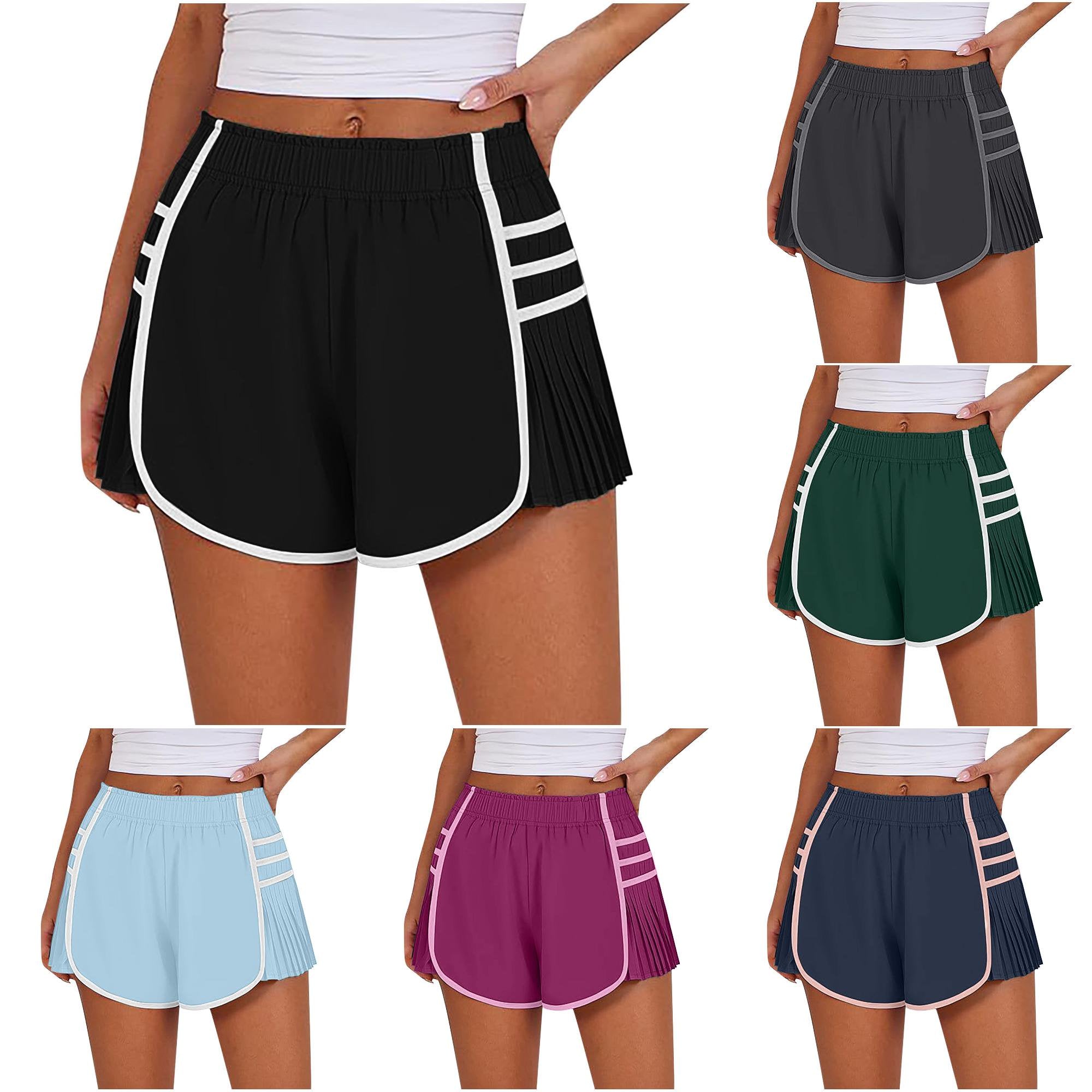 Evelife Women's High Waisted Running Shorts - Quick Dry Athletic Tennis Golf Workout Shorts with Pleated Side