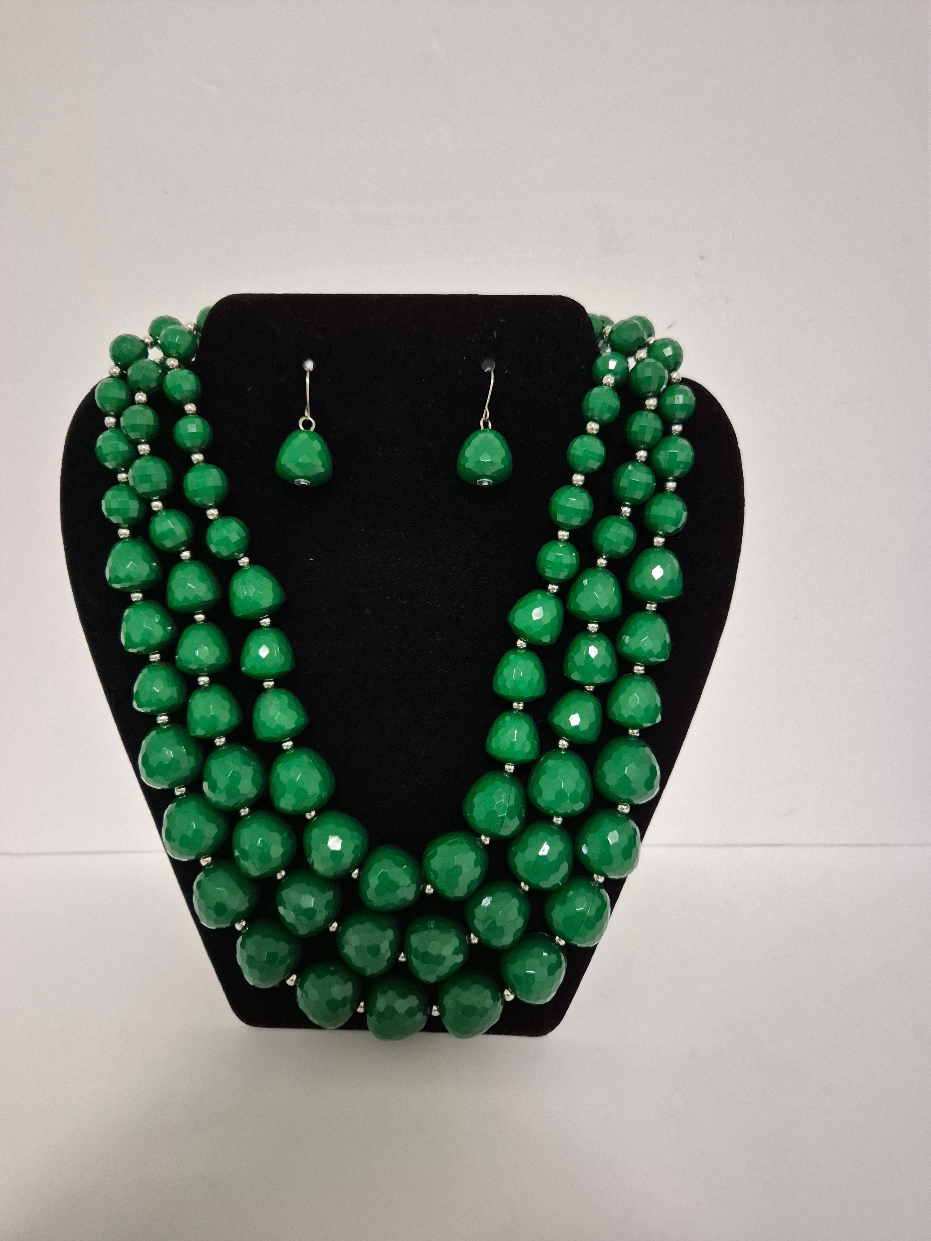 Ever Faith multi-strand beaded bib necklace and matching earrings set, chunky summer statement jewelry with colorful beads.