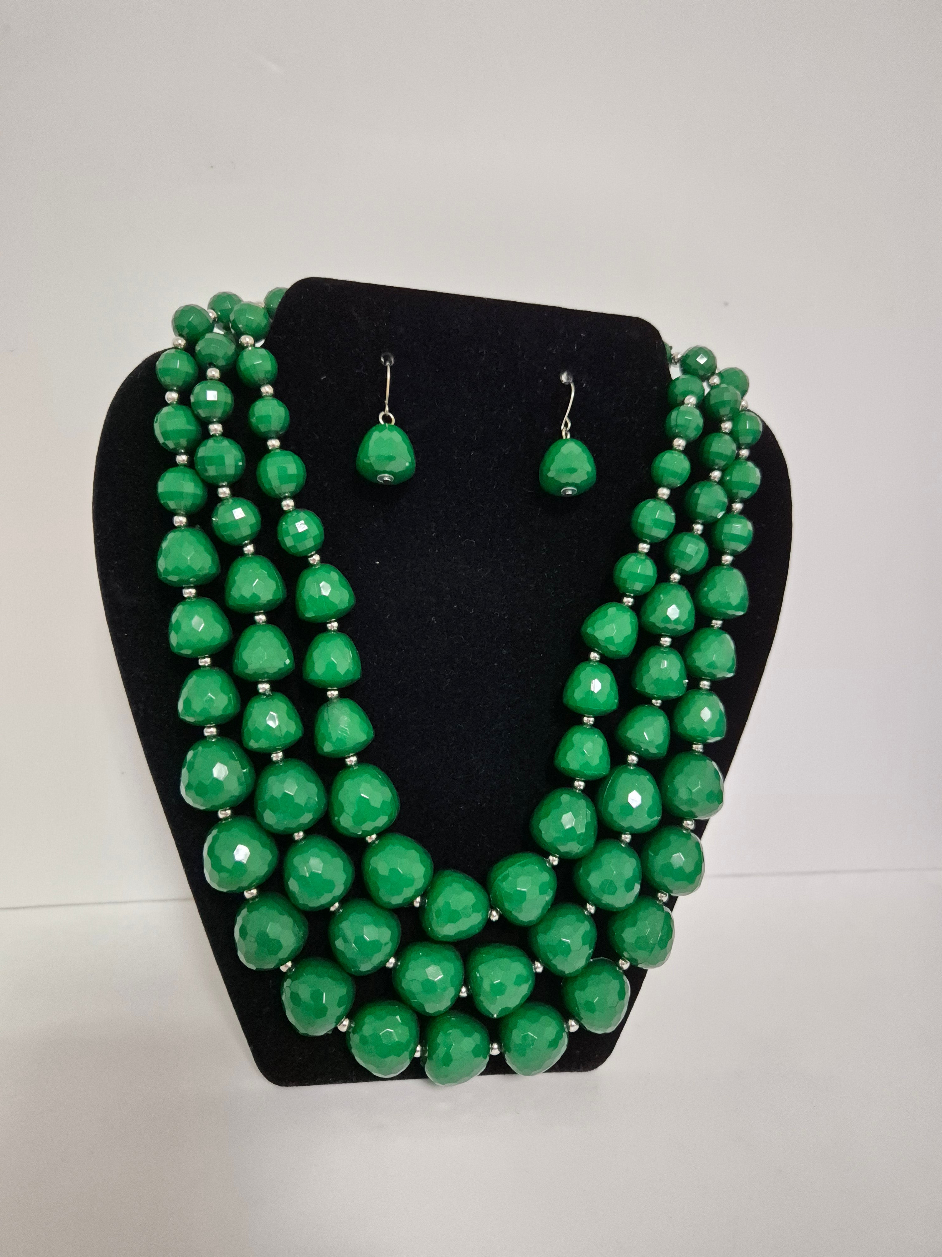 Ever Faith multi-strand beaded bib necklace and matching earrings set featuring chunky summer statement jewelry.