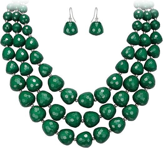 Ever Faith multi-strand beaded bib necklace and matching earrings set featuring chunky summer statement jewelry for women.