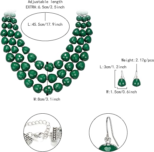 Ever Faith multi-strand beaded bib necklace and matching earrings set, chunky summer statement jewelry for women.