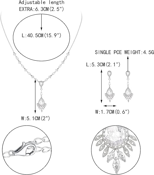 Ever Faith sparkling wedding jewelry set with teardrop cubic zirconia necklace and dangle earrings in silver-tone for brides