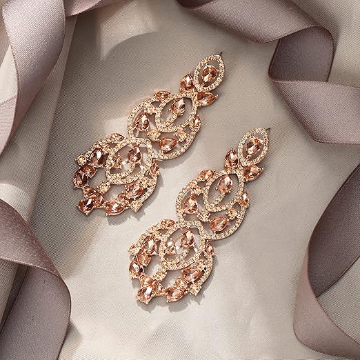 Ever Faith sparkling Art Deco teardrop crystal dangle earrings for brides, elegant wedding jewelry for women.