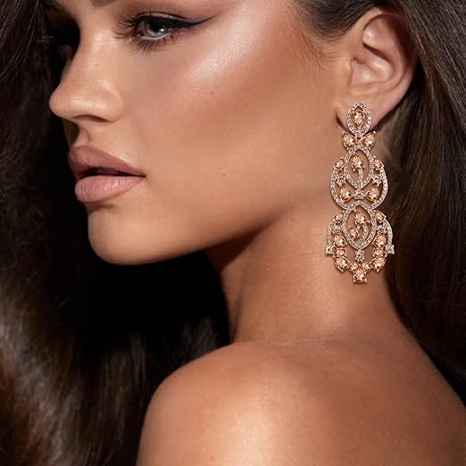 Ever Faith sparkling Art Deco teardrop crystal dangle earrings, bridal statement wedding jewelry for women.