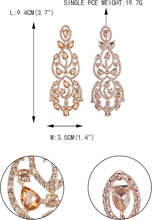 Ever Faith sparkling art deco teardrop crystal dangle earrings for brides, elegant wedding jewelry for women.