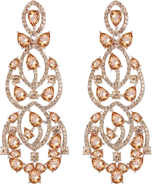 Ever Faith sparkling Art Deco teardrop crystal dangle earrings for brides, featuring elegant wedding jewelry design.