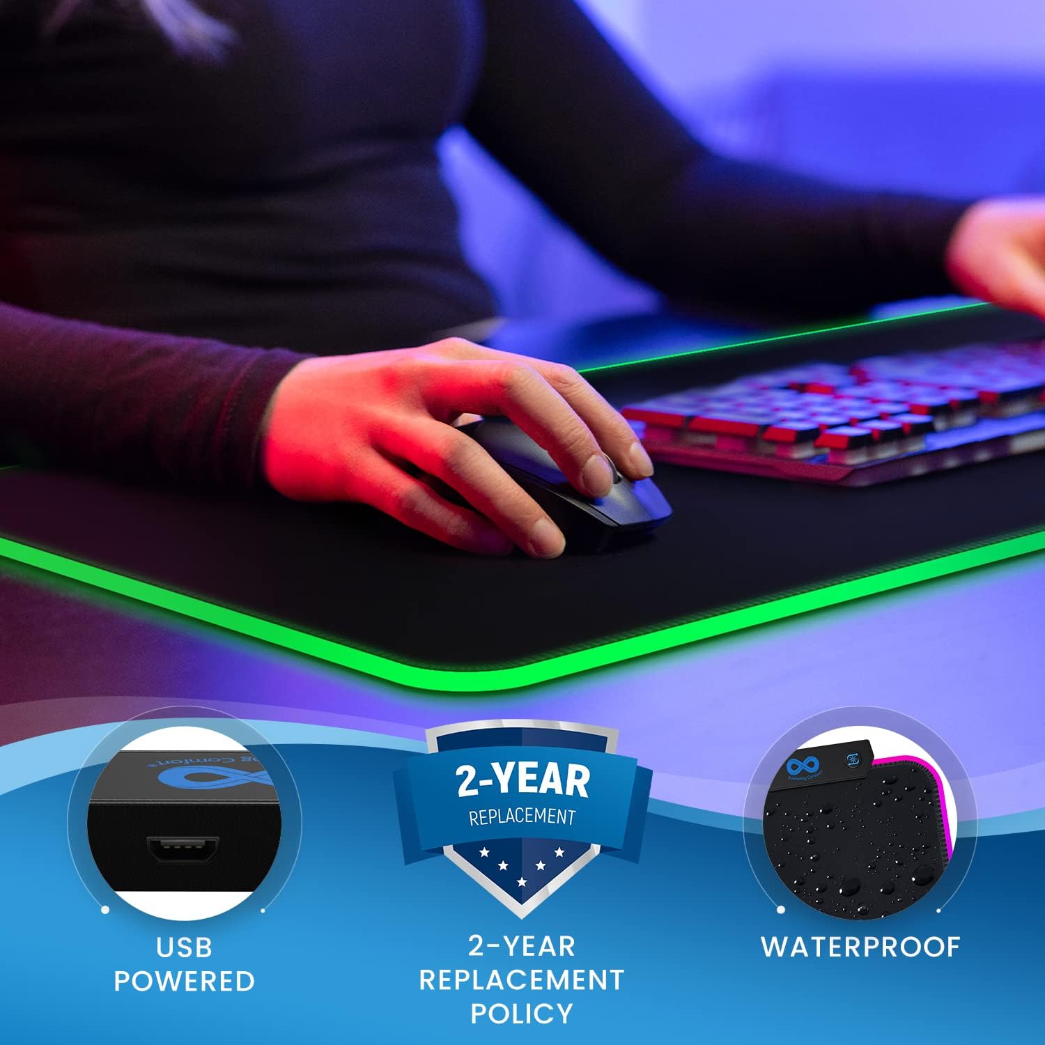 Everlasting Comfort XL RGB Gaming Mouse Pad - 15 Color Modes, Free Wrist Rest & Waterproof Desk Mat ✨ - Zeta Store