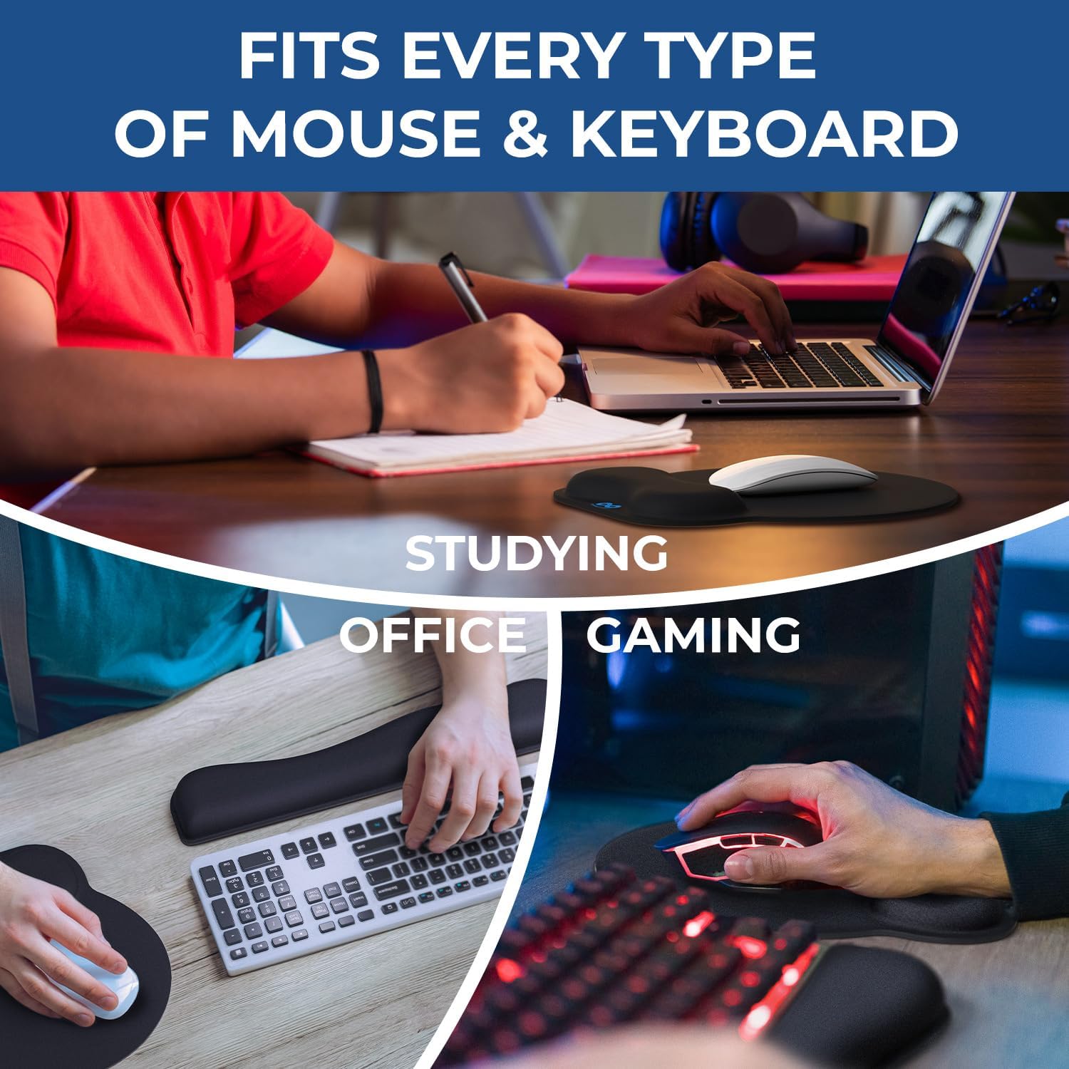 Everlasting Comfort ergonomic memory foam mouse pad and keyboard wrist rest set with support for carpal tunnel relief on office or gaming desk