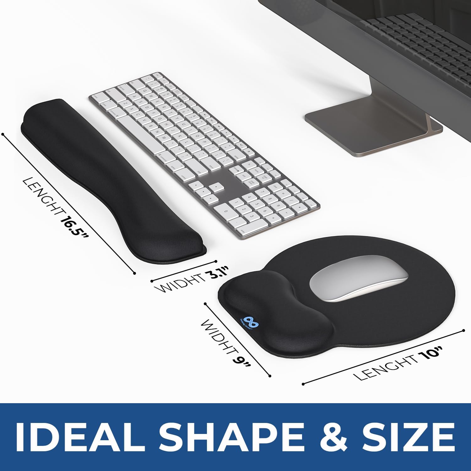 Everlasting Comfort ergonomic memory foam mouse pad and keyboard wrist rest set with cushioned support for carpal tunnel relief.