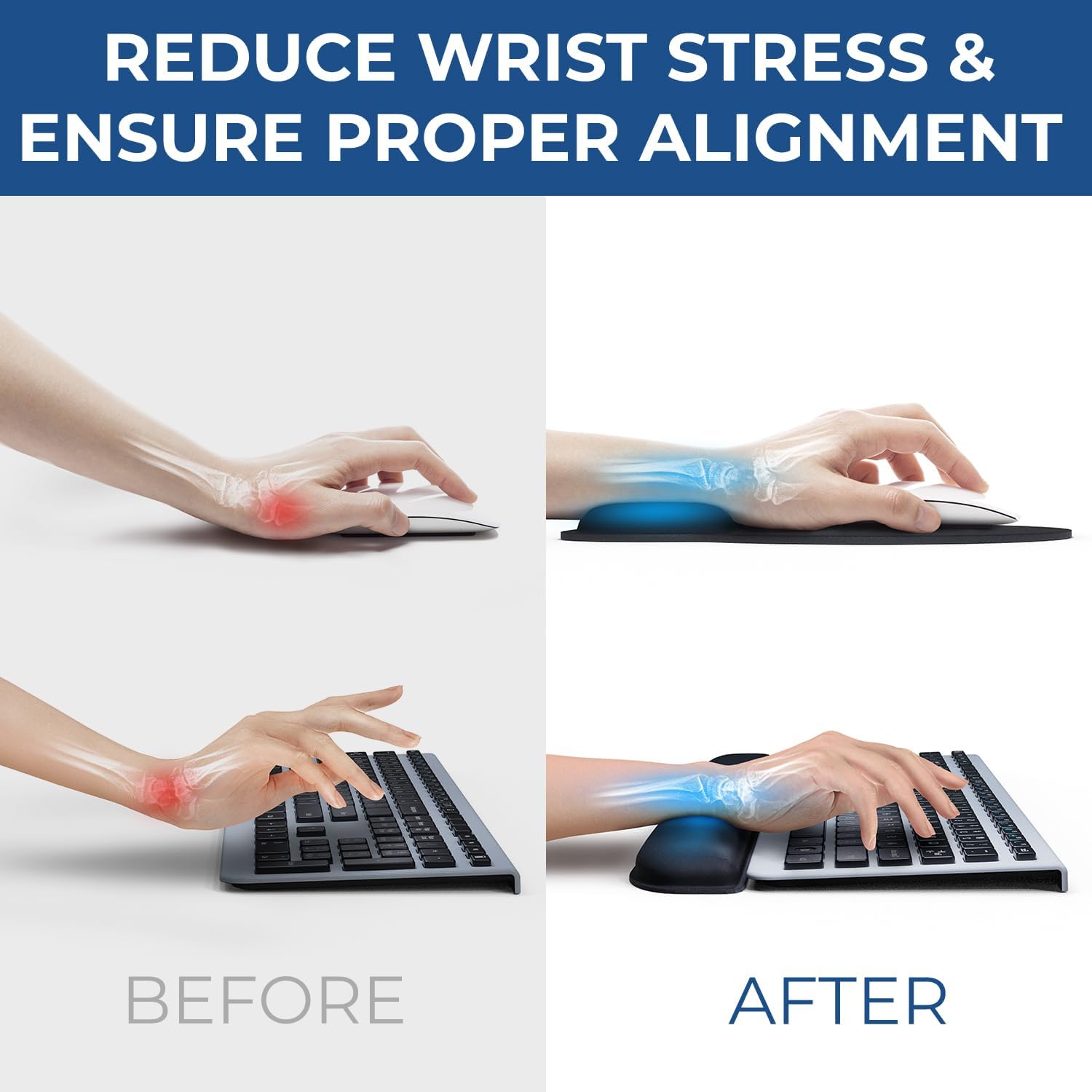 Everlasting Comfort ergonomic memory foam mouse pad and keyboard wrist rest set with cushioned support for carpal tunnel relief.