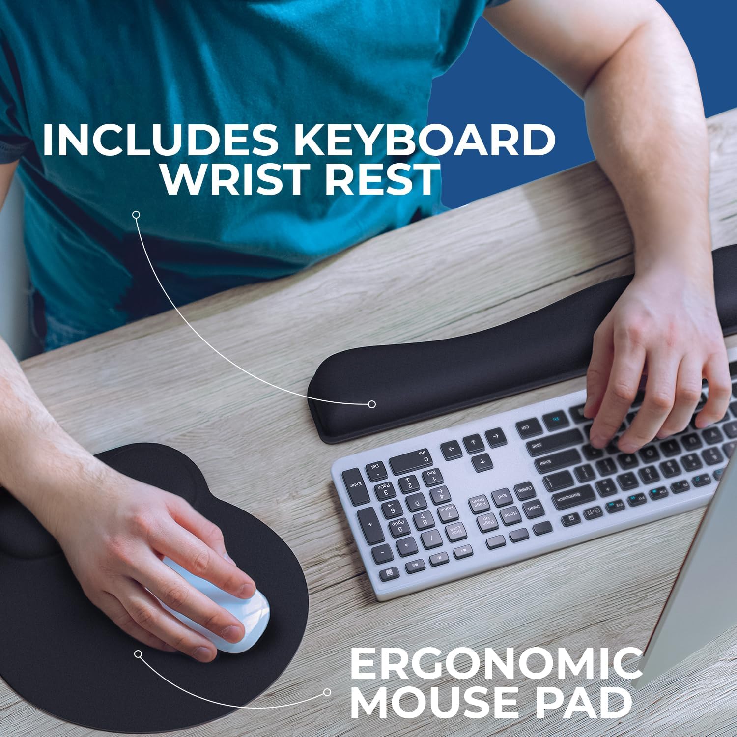 Everlasting Comfort ergonomic memory foam mouse pad and keyboard wrist rest set for carpal tunnel relief and comfortable office use
