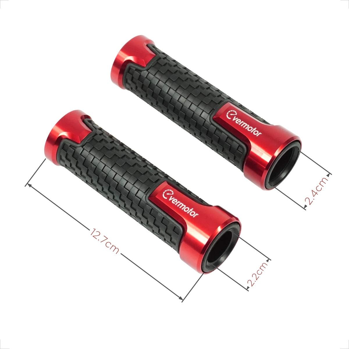 Evermotor CNC anti-slip motorcycle handlebar grips in red, 22mm and 24mm, universal fit for Harley, Honda, Kawasaki, and more.