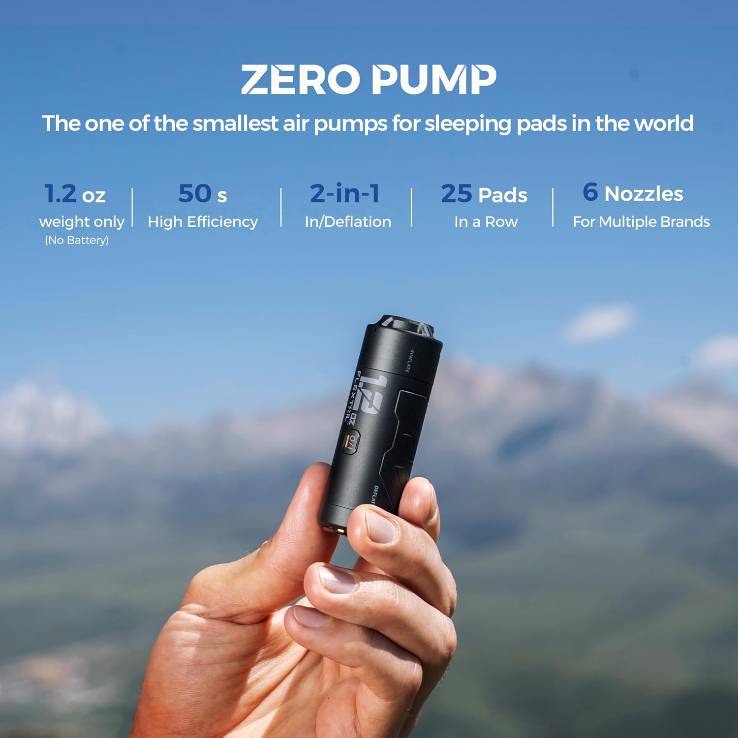 FLEXTAIL Zero Pump: World's Lightest 2-in-1 Electric Air Pump | 1.2oz | Fast 180L/min Inflation