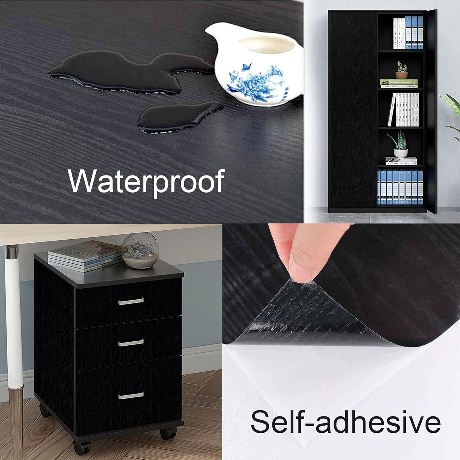 Fantasnigh Black Wood Furniture Stickers - Self-Adhesive Vinyl Paper, Peel & Stick Wallpaper for Kitchen Countertop, Wardrobe, Shelf Liner - 30cm x 200cm - Zeta Store