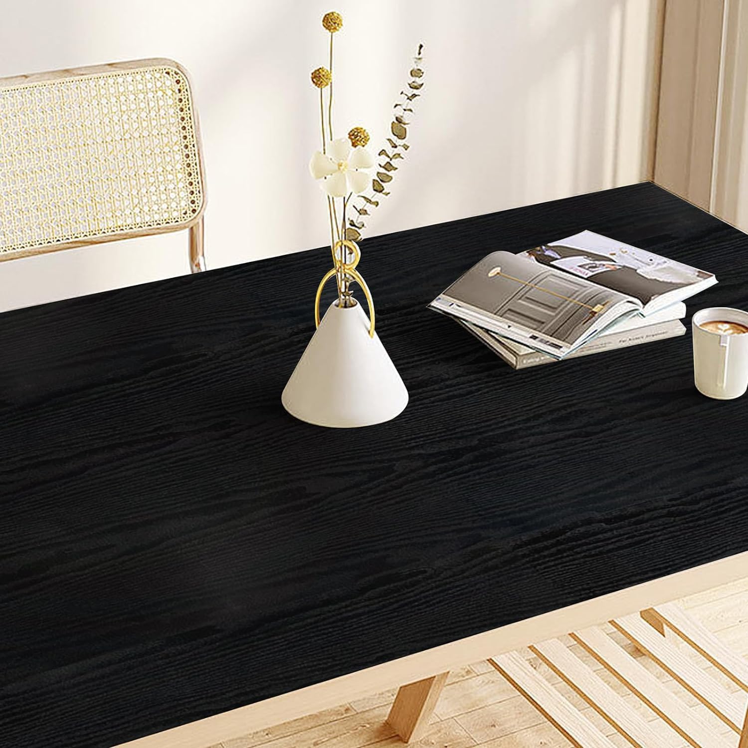 Fantasnigh Black Wood Furniture Stickers - Self-Adhesive Vinyl Paper, Peel & Stick Wallpaper for Kitchen Countertop, Wardrobe, Shelf Liner - 30cm x 200cm - Zeta Store