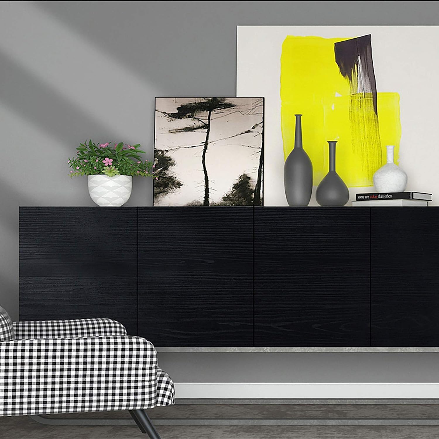 Fantasnigh Black Wood Furniture Stickers - Self-Adhesive Vinyl Paper, Peel & Stick Wallpaper for Kitchen Countertop, Wardrobe, Shelf Liner - 30cm x 200cm - Zeta Store