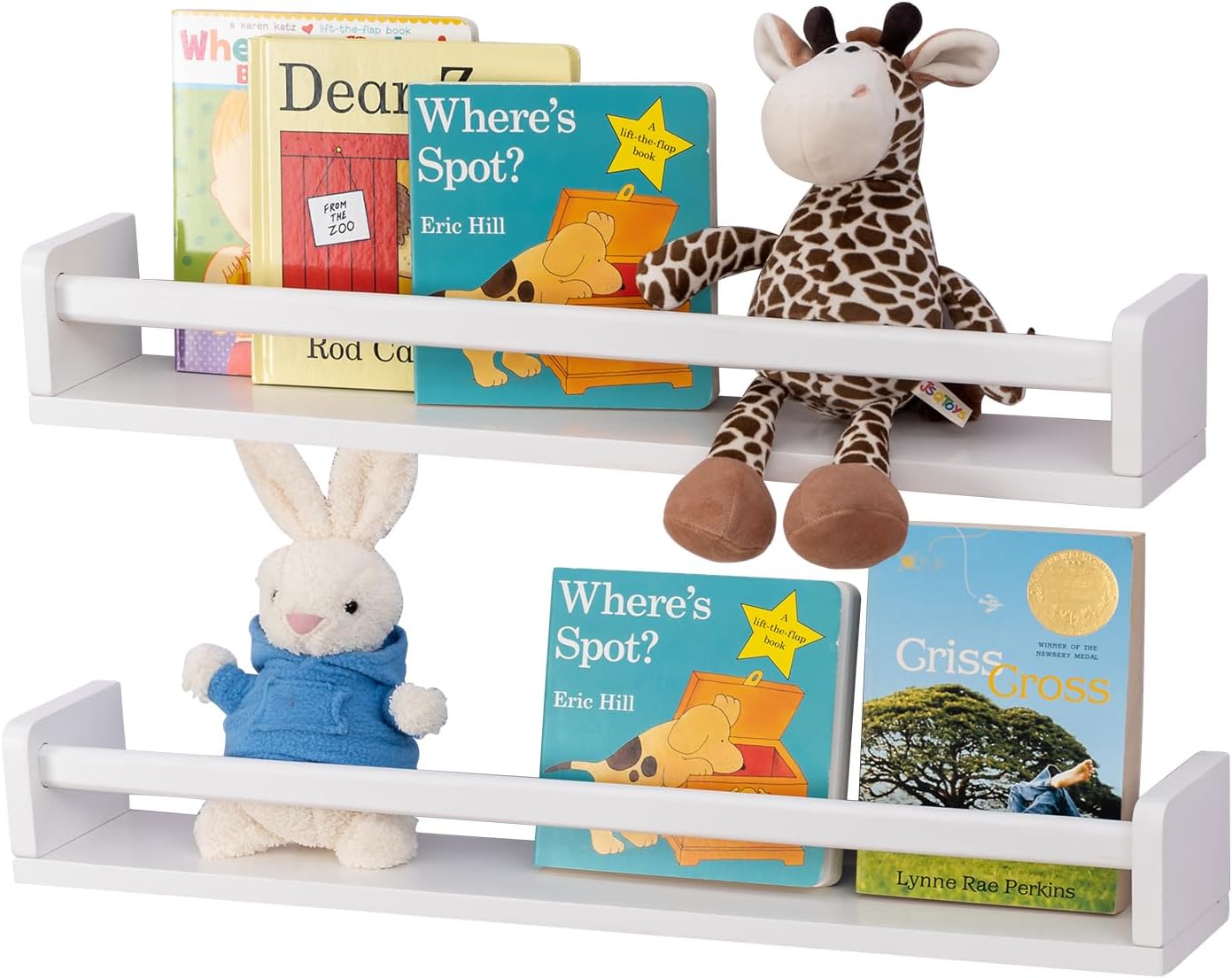 Gieanoo solid natural wood floating shelves set of 2, wall-mounted nursery and kitchen storage organizers with easy mounting