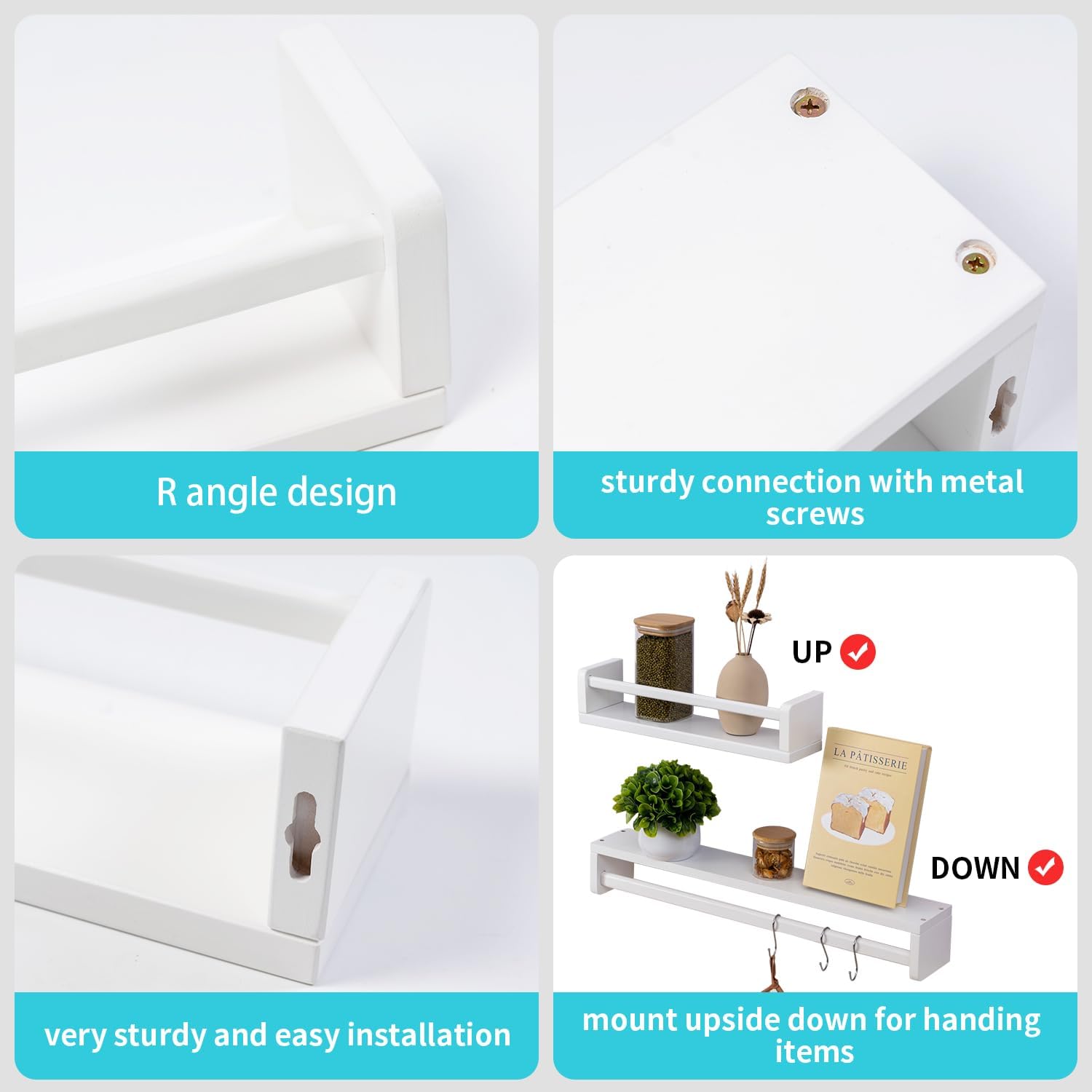 Gieanoo solid natural wood floating shelves set of 2 for nursery or kitchen wall storage, easy to mount, versatile and stylish.