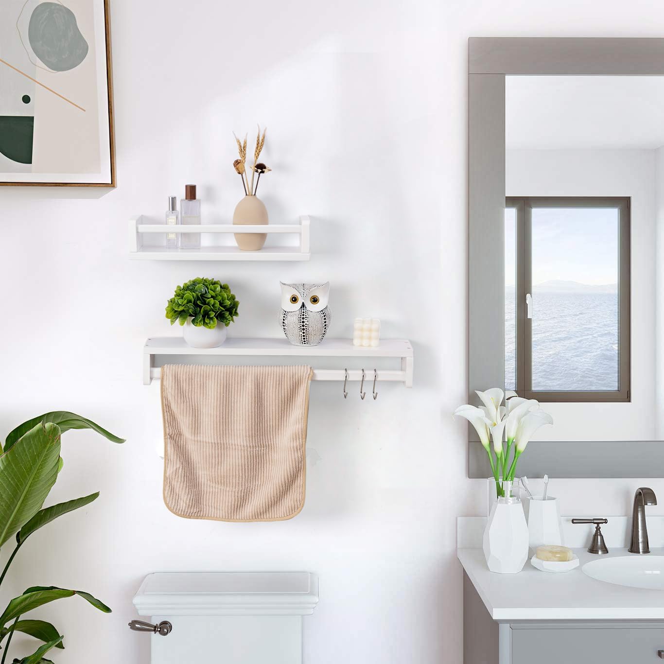 Gieanoo set of 2 solid natural wood floating shelves for nursery or kitchen wall storage, easy to mount and versatile.