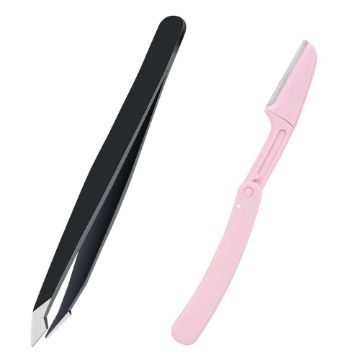 Foldable Eyebrow Razor & Precision Tweezers 2-Pc Set  | Stainless Steel Facial Hair Remover Tool | Brand New Batch | ZetaStore.uk Beauty Bargain!