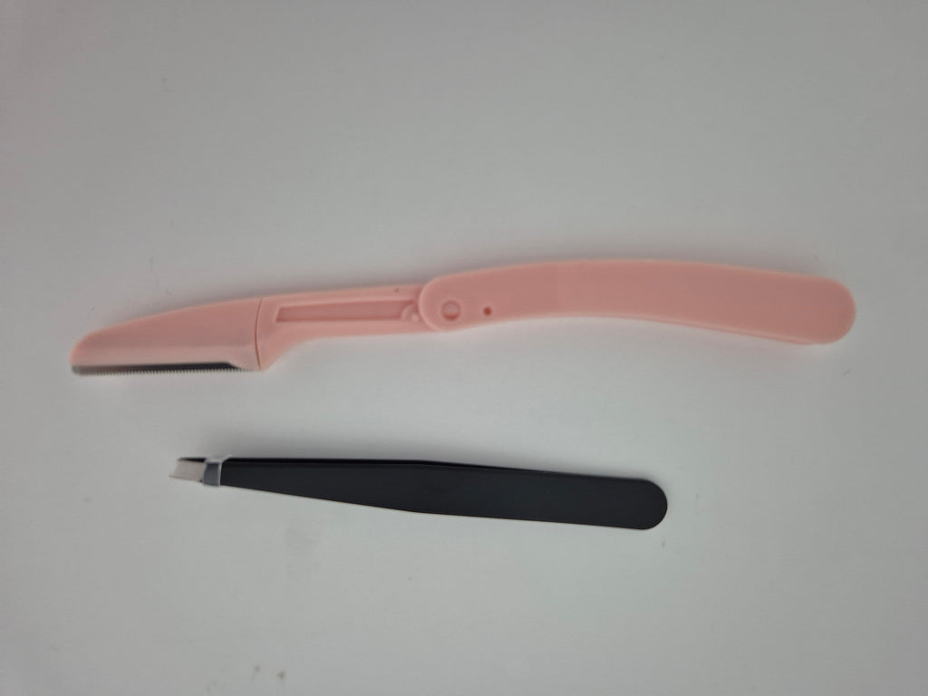 Foldable Eyebrow Razor & Precision Tweezers 2-Pc Set  | Stainless Steel Facial Hair Remover Tool | Brand New Batch | ZetaStore.uk Beauty Bargain!