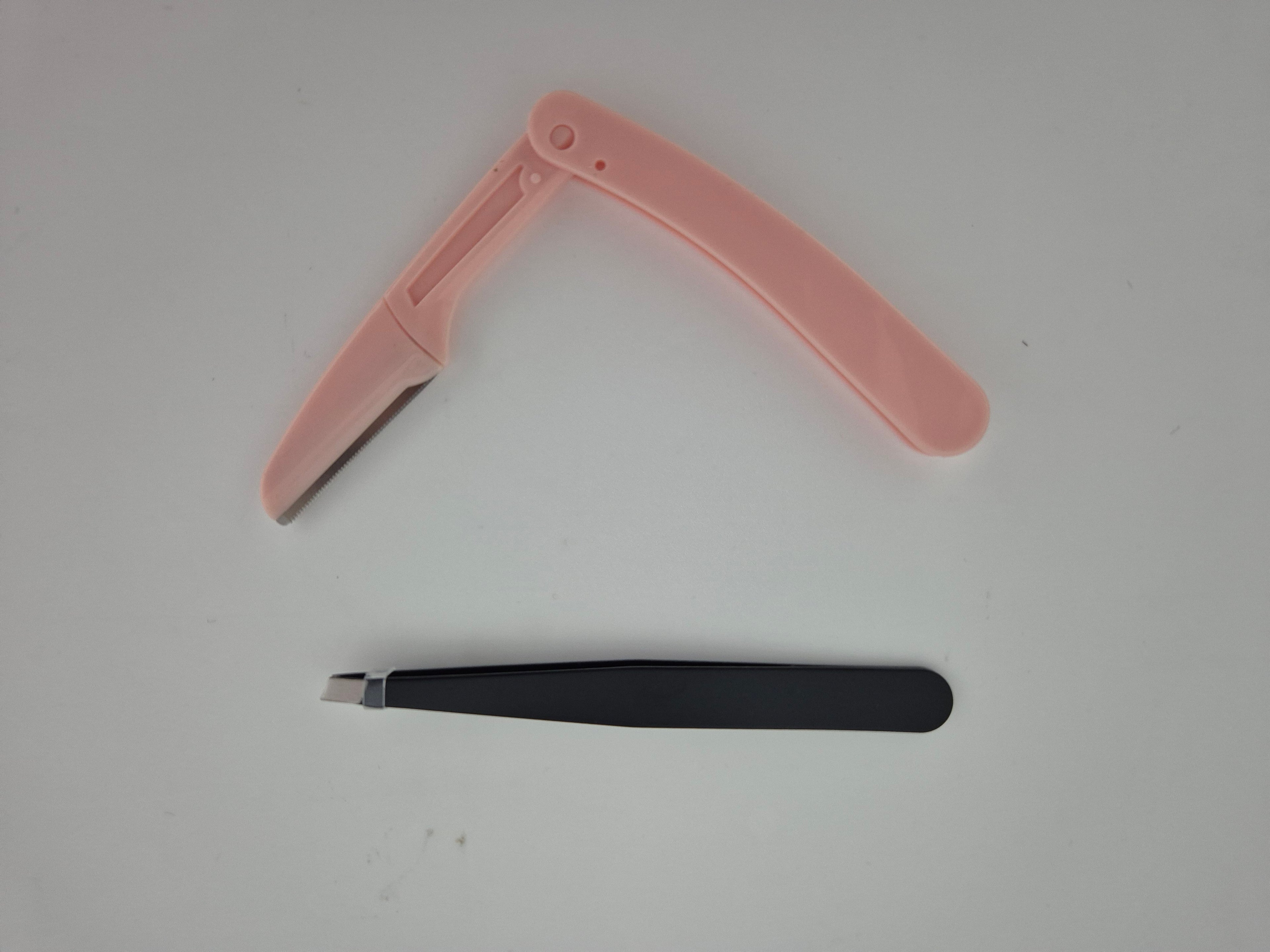 Foldable Eyebrow Razor & Precision Tweezers 2-Pc Set  | Stainless Steel Facial Hair Remover Tool | Brand New Batch | ZetaStore.uk Beauty Bargain!