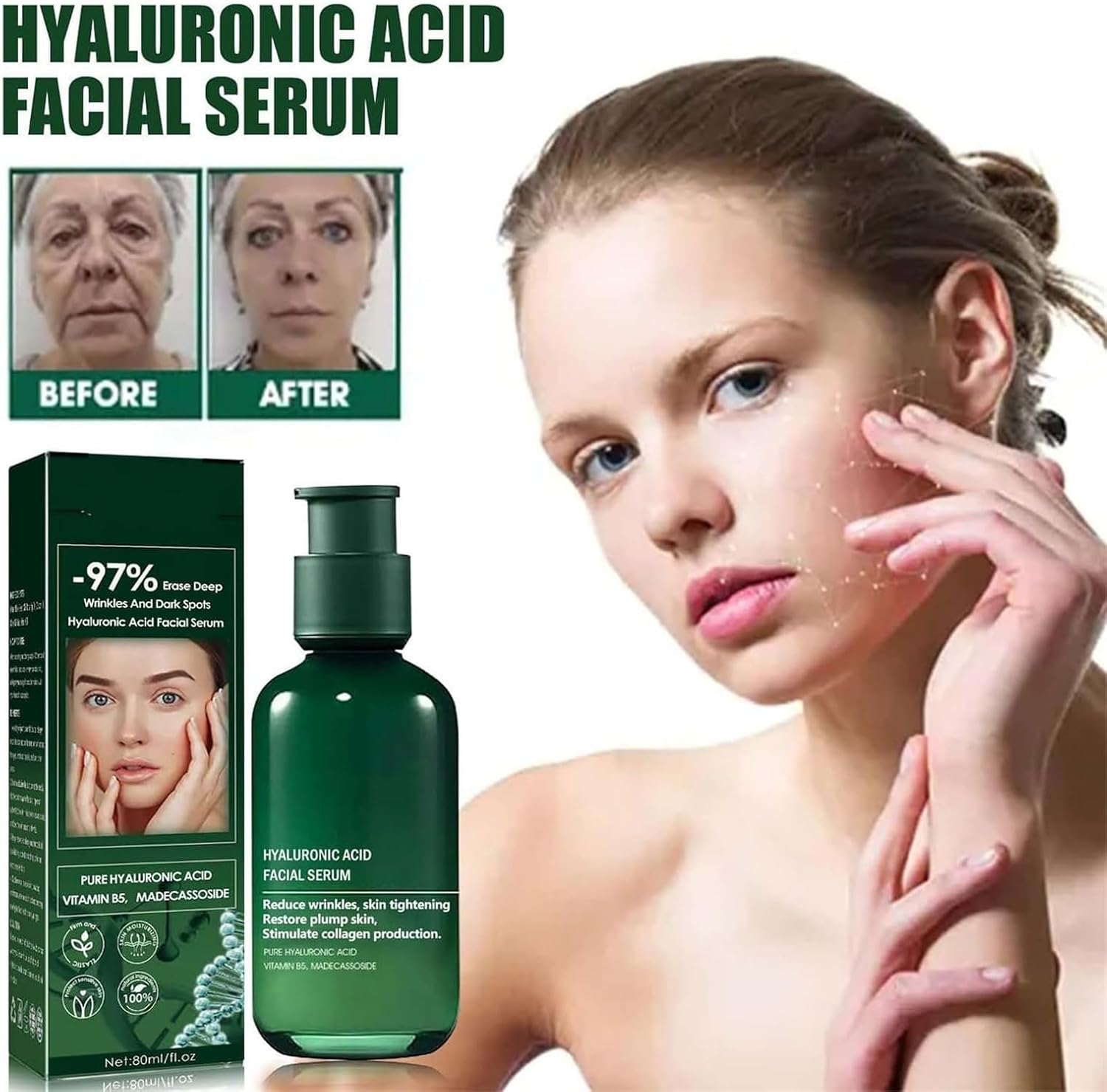 Fubsta 2 Pack Skin Firming Rejuvenating Serum. 97% Deep Wrinkle & Spot Eraser Serum ✨ | Hyaluronic Acid + Vitamin B5 + Madecassoside | Firming & Plumping Facial Serum | 80ml Luxury Size - Zeta Store