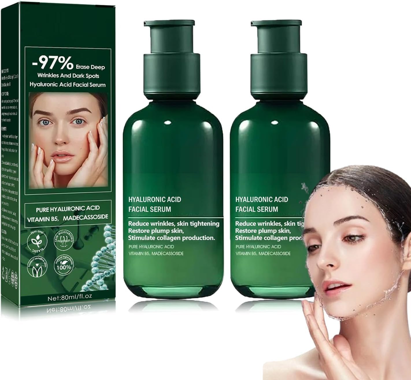 Fubsta 2 Pack Skin Firming Rejuvenating Serum. 97% Deep Wrinkle & Spot Eraser Serum ✨ | Hyaluronic Acid + Vitamin B5 + Madecassoside | Firming & Plumping Facial Serum | 80ml Luxury Size - Zeta Store