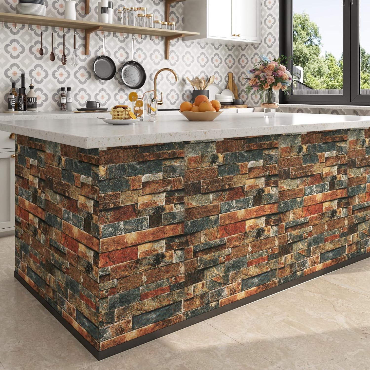 FunStick Faux 3D Brick Effect Wallpaper | Self-Adhesive & Waterproof | Brown / Red / Blue | Perfect for Kitchen Backsplash, Bedroom Feature Wall & DIY Projects (40cm x 2m Roll) - Zeta Store