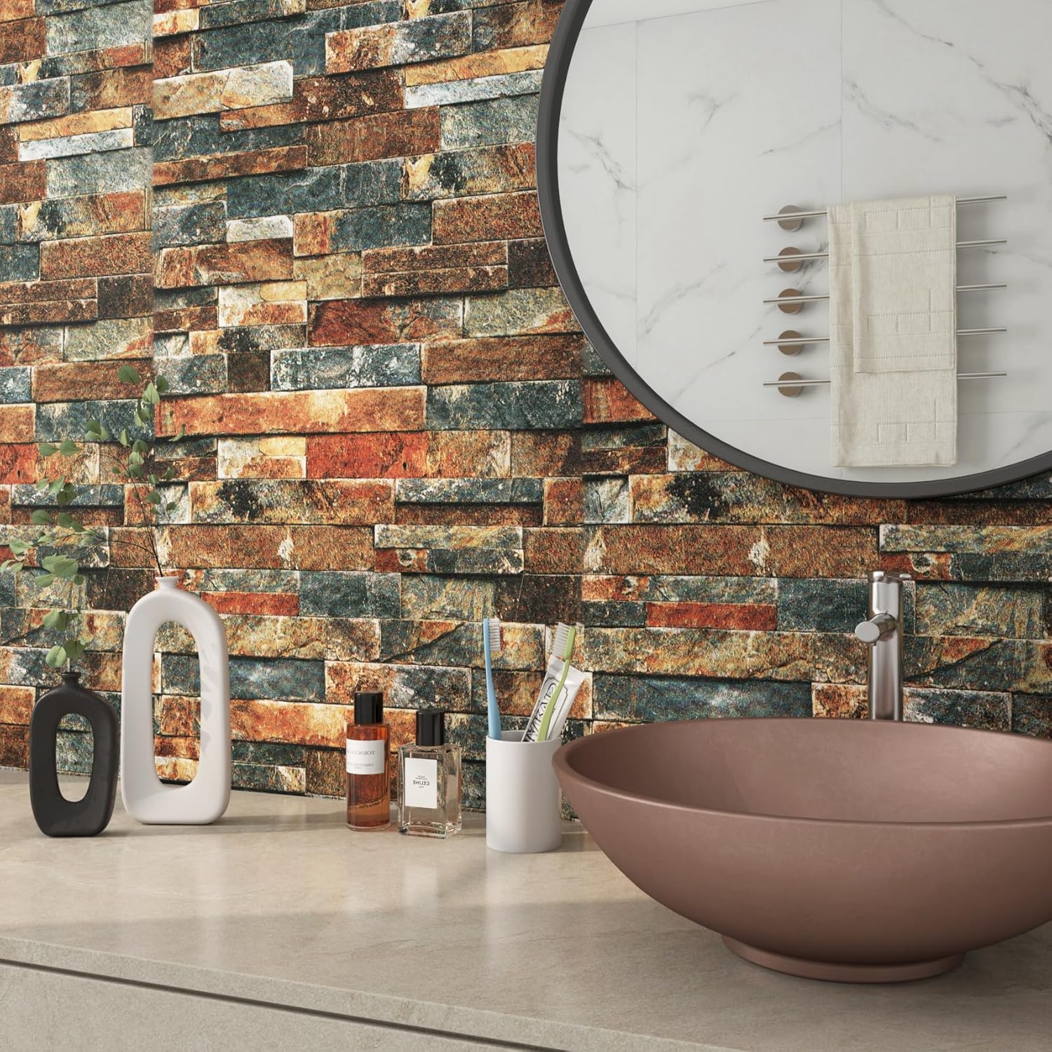 FunStick Faux 3D Brick Effect Wallpaper | Self-Adhesive & Waterproof | Brown / Red / Blue | Perfect for Kitchen Backsplash, Bedroom Feature Wall & DIY Projects (40cm x 2m Roll) - Zeta Store