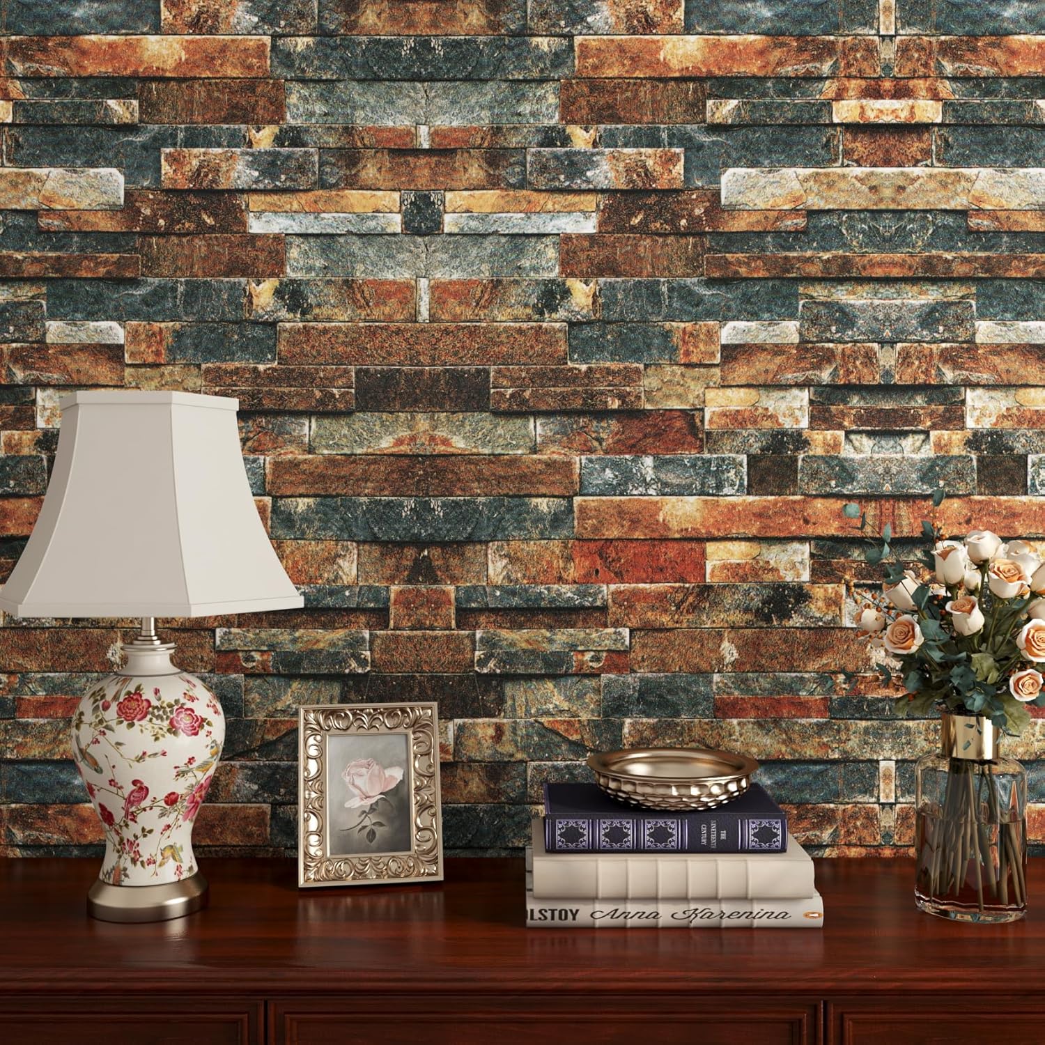 FunStick Faux 3D Brick Effect Wallpaper | Self-Adhesive & Waterproof | Brown / Red / Blue | Perfect for Kitchen Backsplash, Bedroom Feature Wall & DIY Projects (40cm x 2m Roll) - Zeta Store