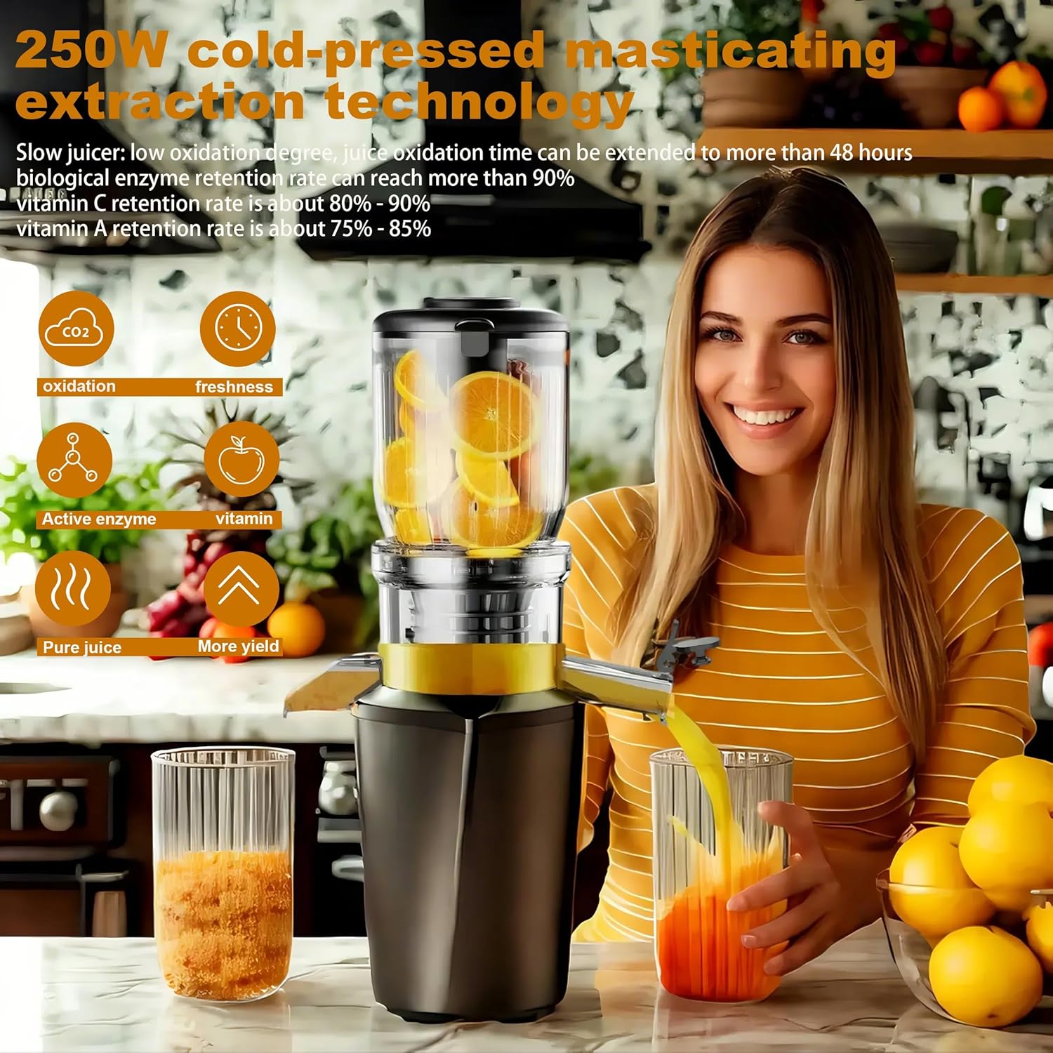 Fyenkfar Professional Cold Press Slow Masticating Juicer 🍊 | 300W | 90% Nutrient Retention | BPA-Free | For Leafy Greens & Hard Veg | A Real Bargain for a Brand-New, Healthier You!