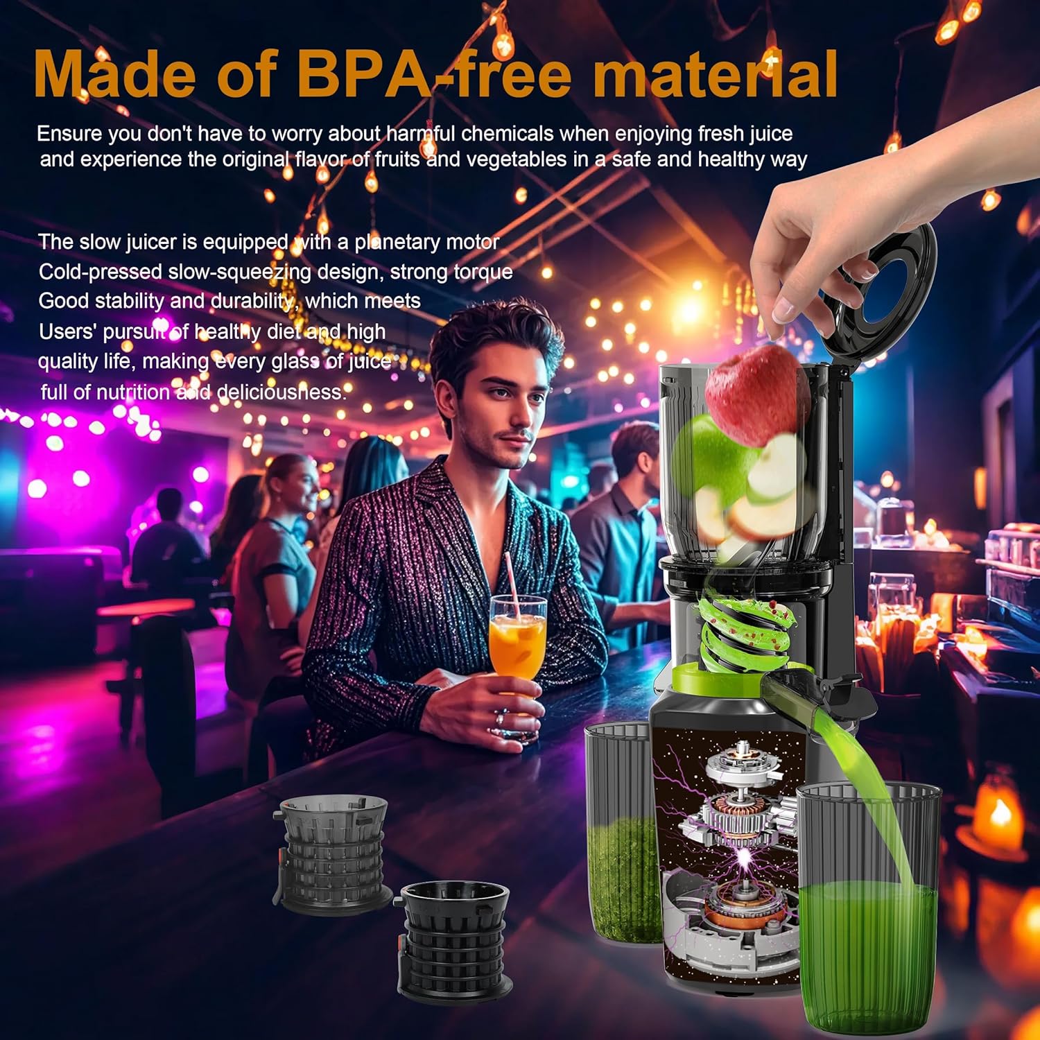 Fyenkfar Professional Cold Press Slow Masticating Juicer 🍊 | 300W | 90% Nutrient Retention | BPA-Free | For Leafy Greens & Hard Veg | A Real Bargain for a Brand-New, Healthier You!