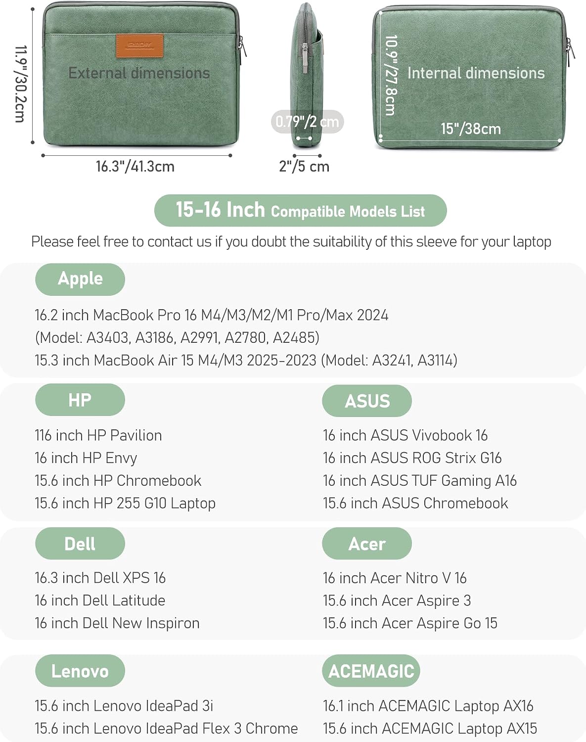 GAOCHY Shockproof Laptop Sleeve - 13.3-14" / 15-16" - Water-Resistant & Eco Tyvek Fabric
