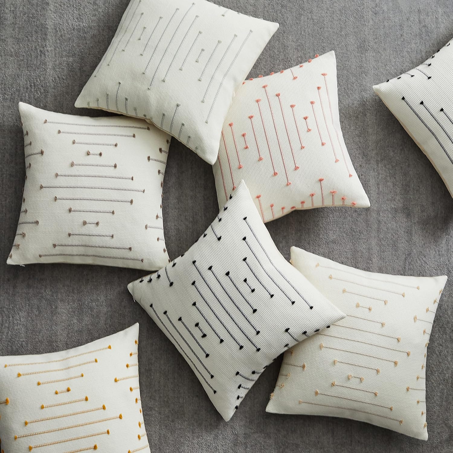 Boho Chic 18x18" Cotton Linen Cushion Covers – Pack of 2 | Hidden Zipper | Embroidered Decor - Zeta Store