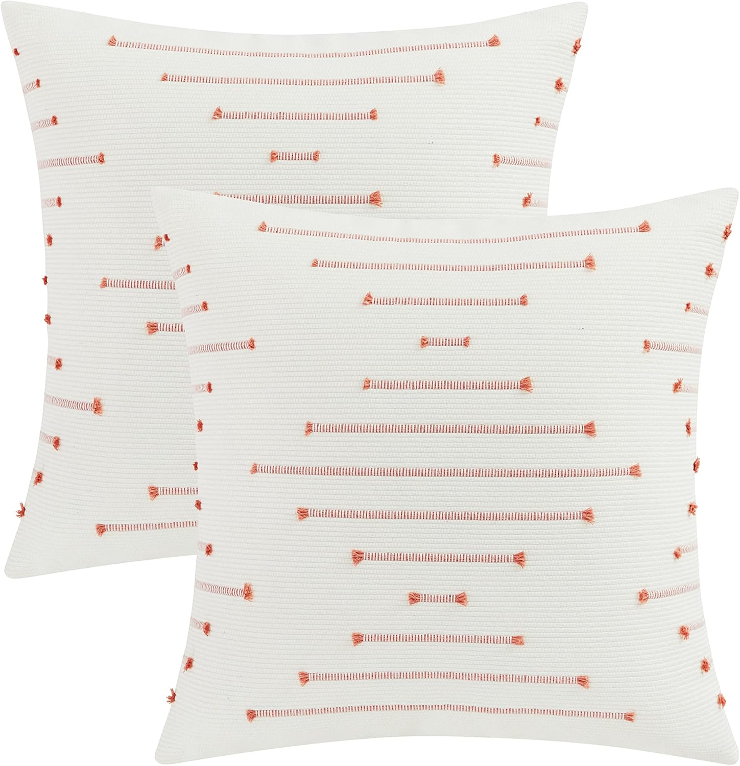 Boho Chic 18x18" Cotton Linen Cushion Covers – Pack of 2 | Hidden Zipper | Embroidered Decor - Zeta Store