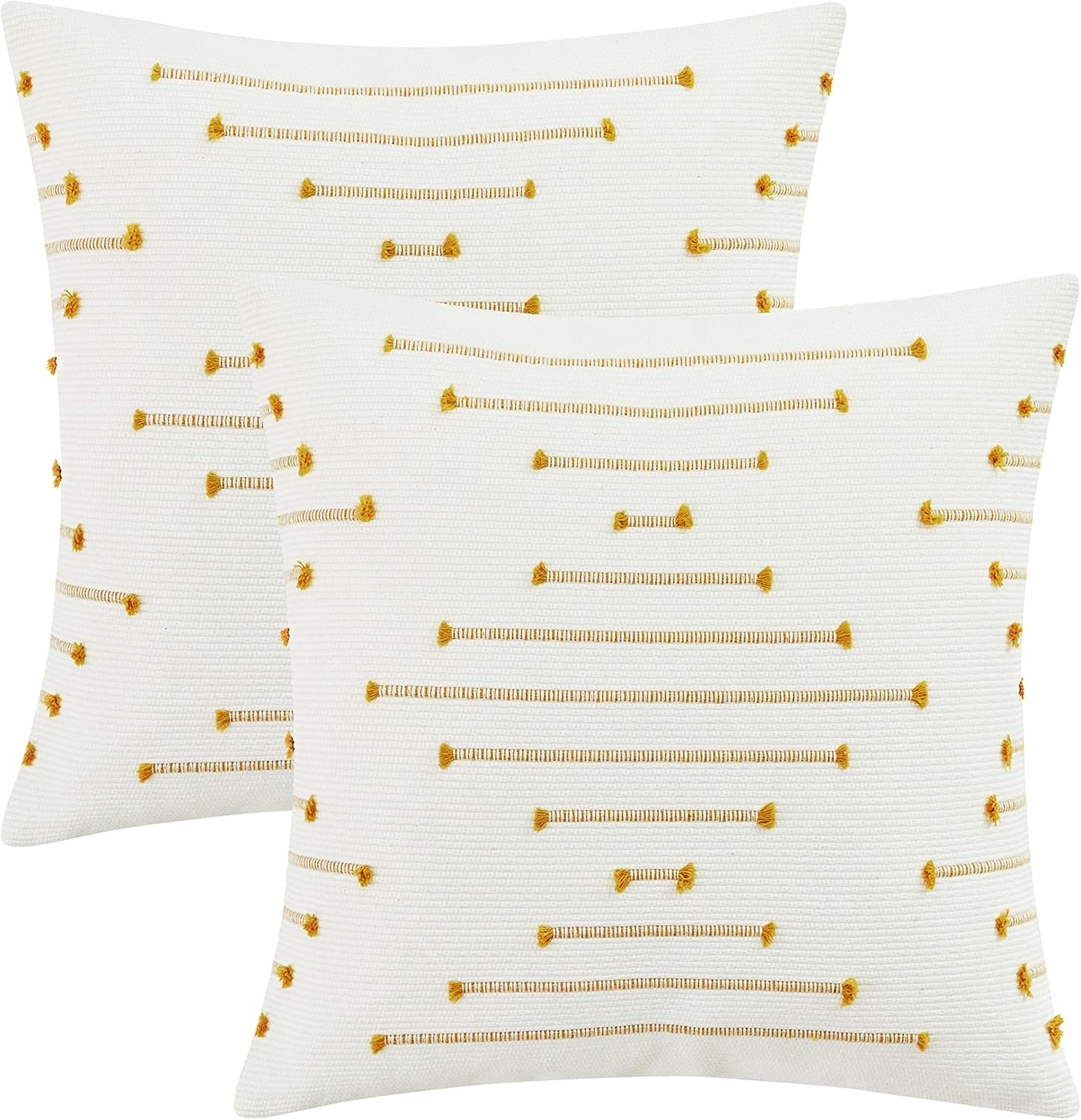 Boho Chic 18x18" Cotton Linen Cushion Covers – Pack of 2 | Hidden Zipper | Embroidered Decor - Zeta Store