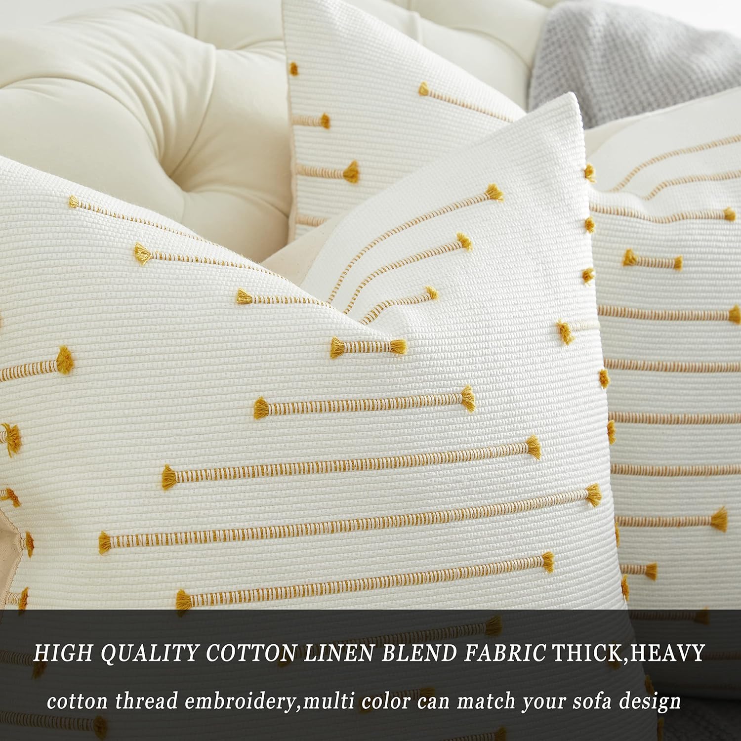 Boho Chic 18x18" Cotton Linen Cushion Covers – Pack of 2 | Hidden Zipper | Embroidered Decor - Zeta Store