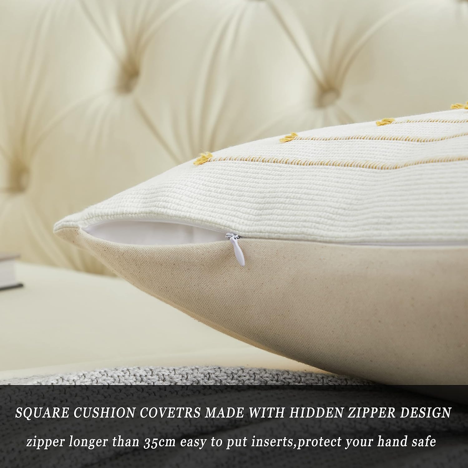 Boho Chic 18x18" Cotton Linen Cushion Covers – Pack of 2 | Hidden Zipper | Embroidered Decor - Zeta Store