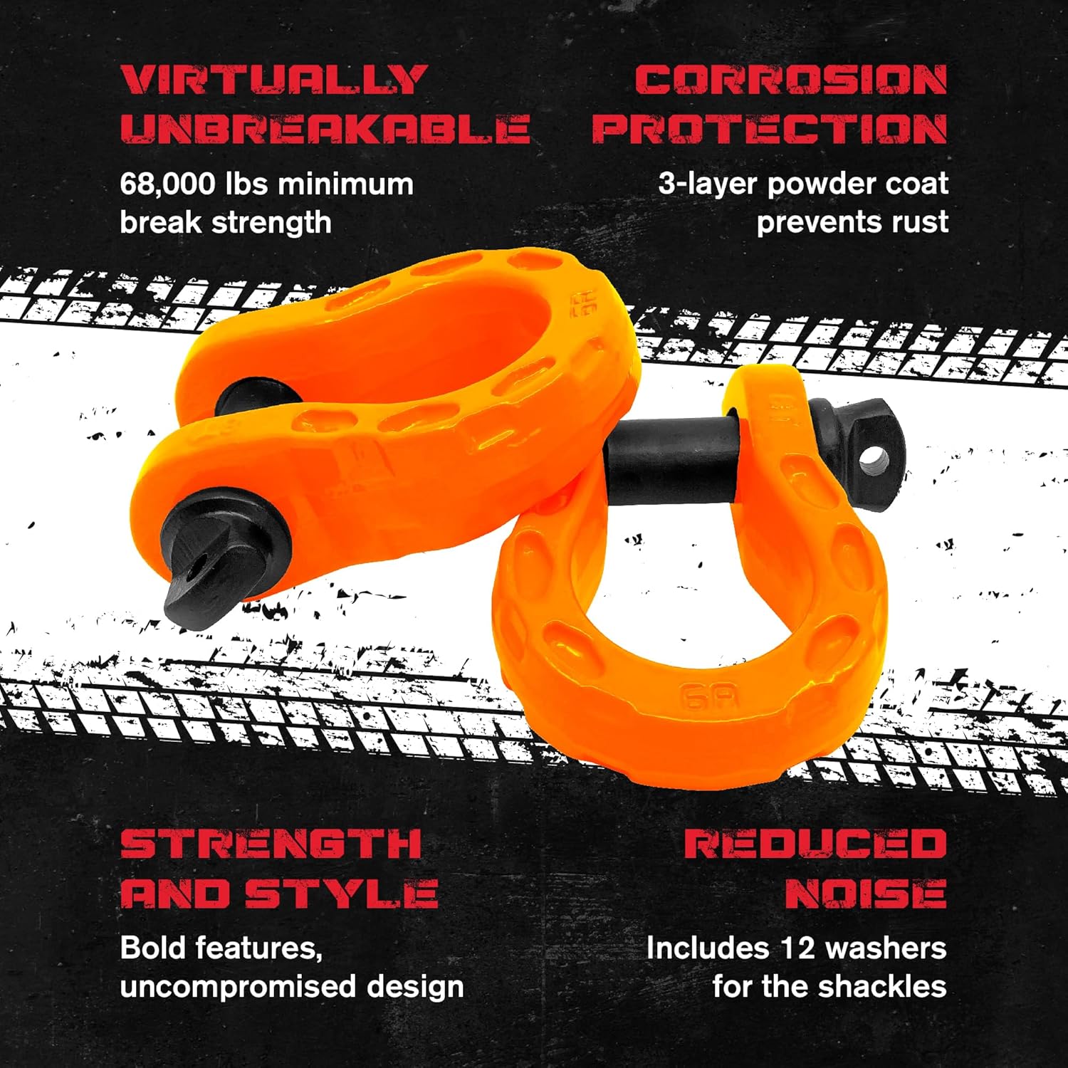 GearAmerica Mega Shackles (2PK) - 68,000 lbs Capacity - ~~£45.38~~ Real Bargain - Orange Off-Road Tow Shackles with 7/8" Pin & Washers